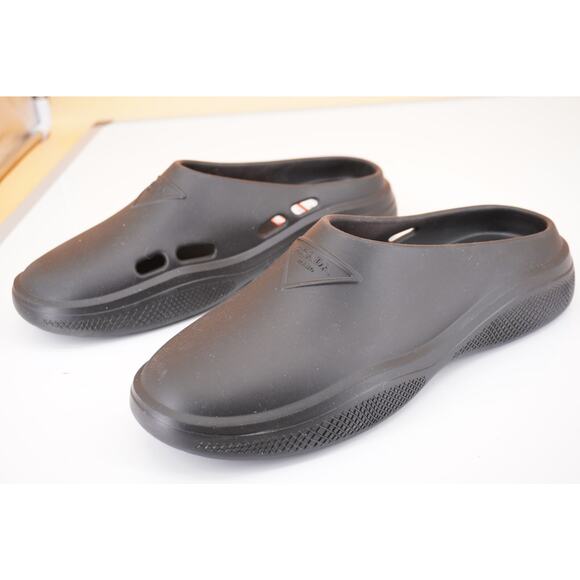 Prada Mellow Logo Waterproof Clog Mule Black rubber size 40 10 New $575 - Picture 8 of 10